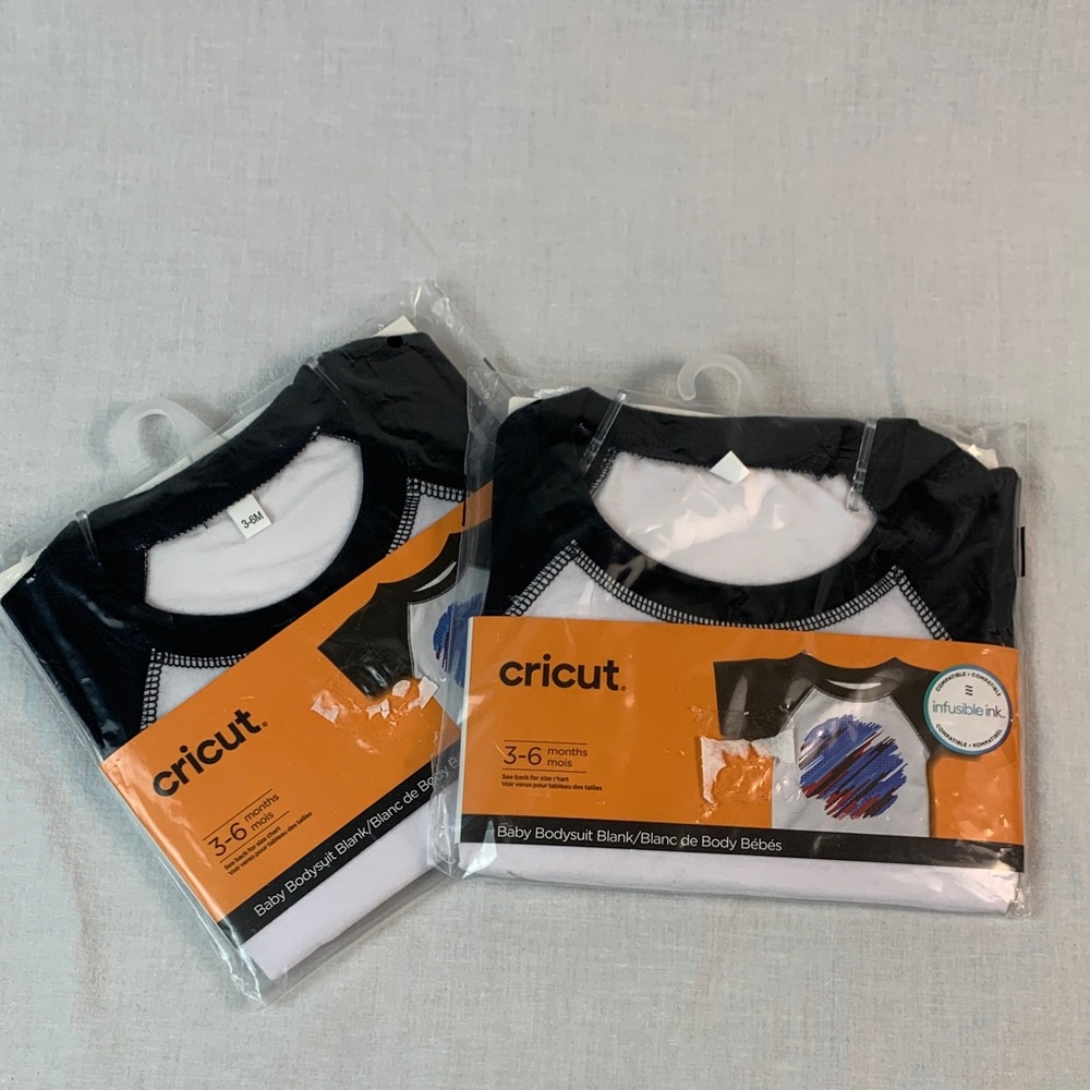 Cricut Kids Infusible Ink Compatable Baby Bodysuit - Black White 3-6 mo Set of 2